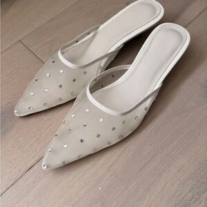 Sz 8 Beige Crystal Mesh Pointed-Toe Slide Heels